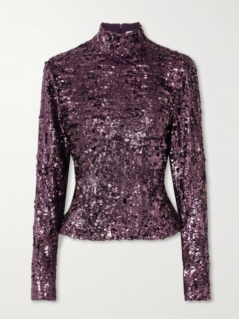 rabanne Sequinned Chiffon Turtleneck Top