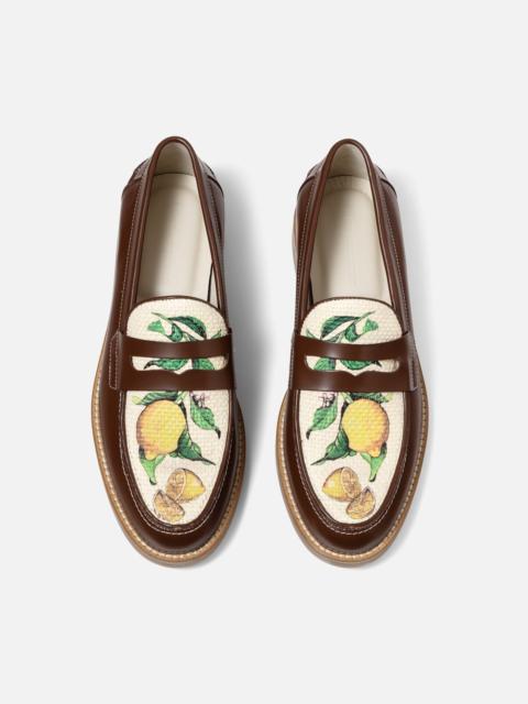 DUKE + DEXTER Wilde Chestnut Lemon Raffia Penny Loafer - Men's