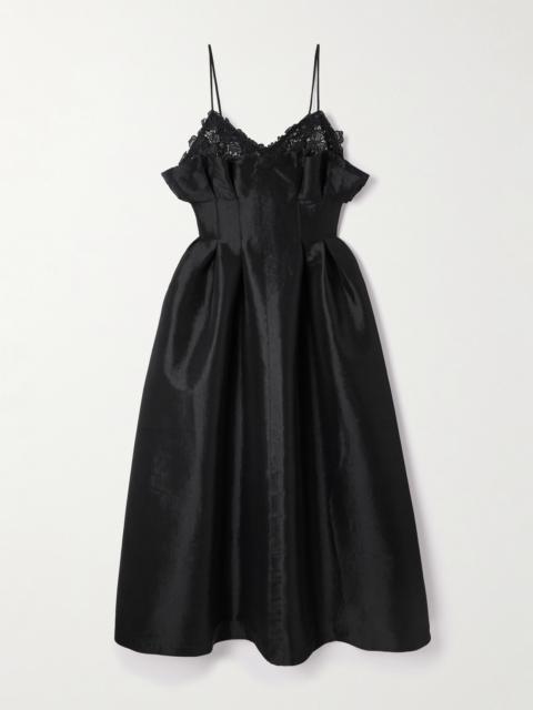 KIKA VARGAS Theresa Lace-trimmed Pleated Taffeta Midi Dress
