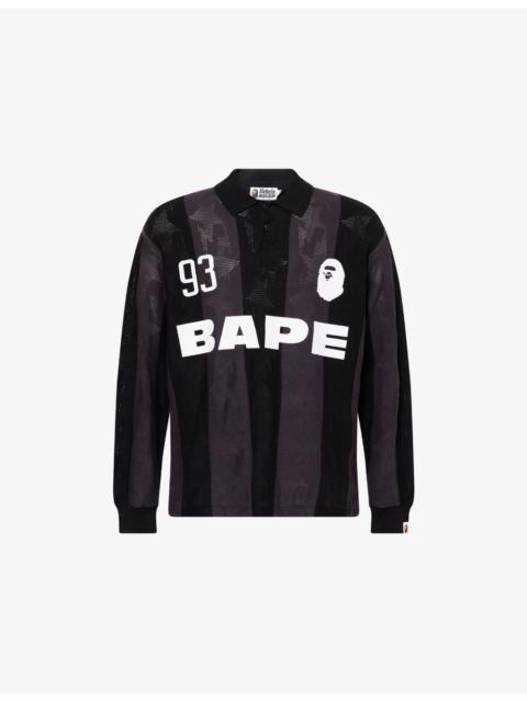 A BATHING APE® Logo-Embossed Striped Cotton-Knit Polo Top