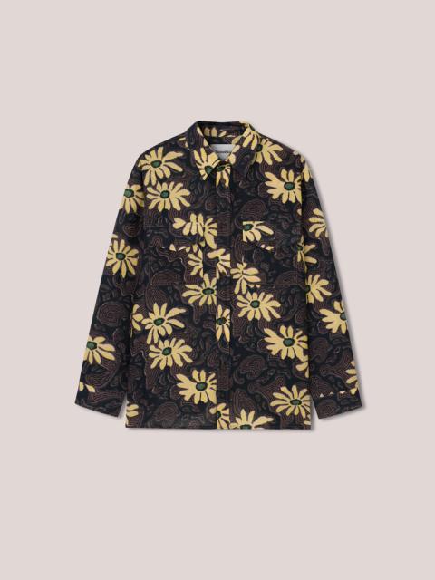 ZANDER - Cotton-linen oversized floral shirt - Black