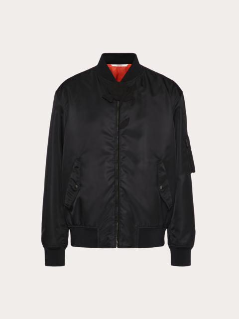 NYLON BOMBER JACKET WITH FLOWER EMBROIDERY