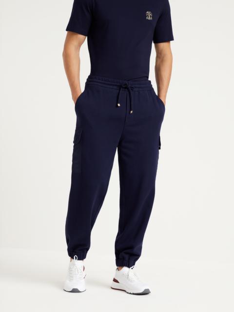 Brunello Cucinelli Techno cotton French terry trousers with nylon cargo pockets and elasticated cuffs
