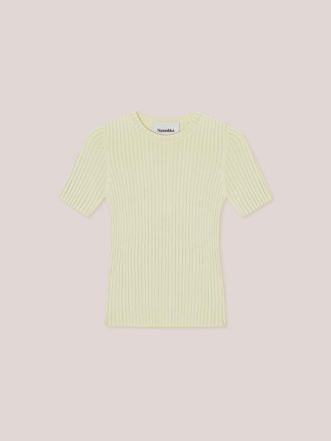 Nanushka MERA - Shiny viscose-rib T-shirt - Wax