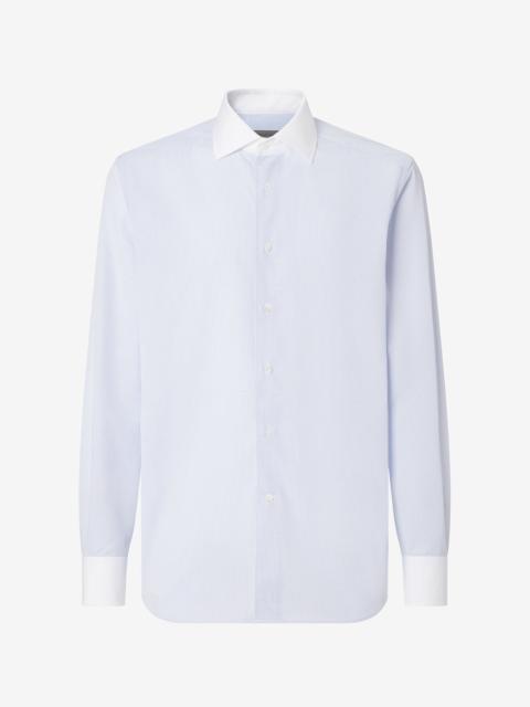CORNELIANI White cotton poplin shirt with light blue checks