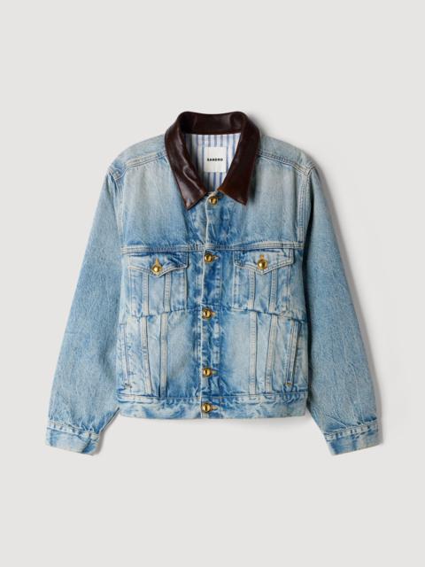 Sandro DENIM JACKET WITH LEATHER COLLAR