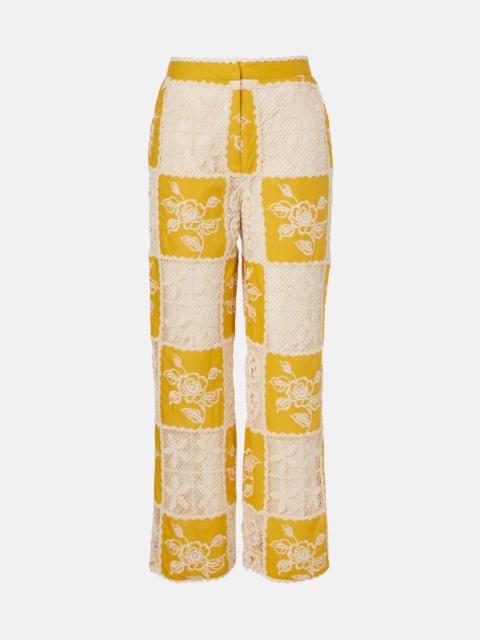 FARM RIO Lace-trimmed cotton straight pants