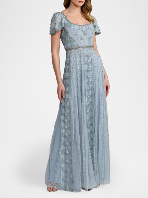 MAC DUGGAL Beaded Embellished Scoop-Neck Gown