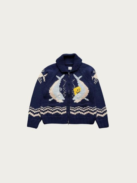 Kapital Hand Knit PECKISH TROUT ZIP Cardigan - Navy