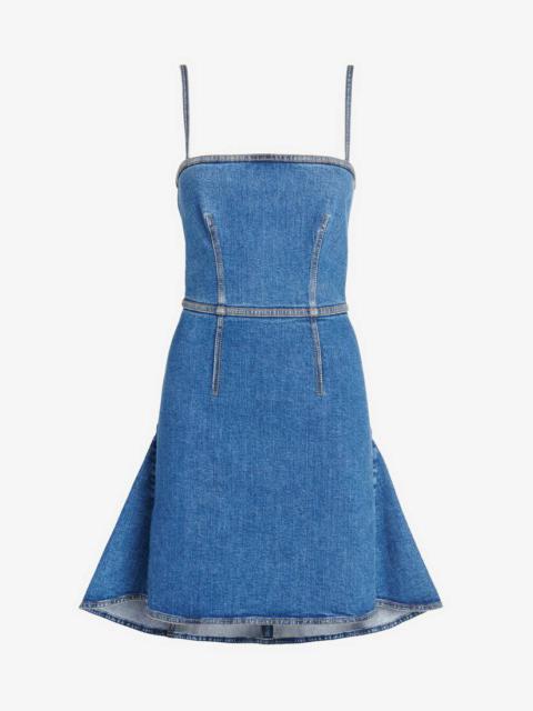 Alexander McQueen Women's Kickback Denim Mini Dress in Stone Washed
