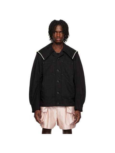 Simone Rocha Black Beaded Sailor Collar Workwear Jacket