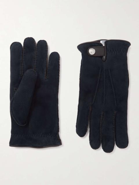 Leather-Trimmed Suede Gloves