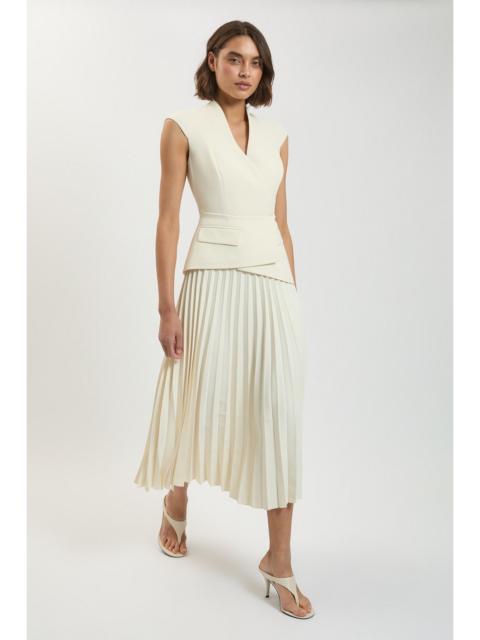 KAREN MILLEN Tailored Crepe Asymmetric Pleat Maxi Dress