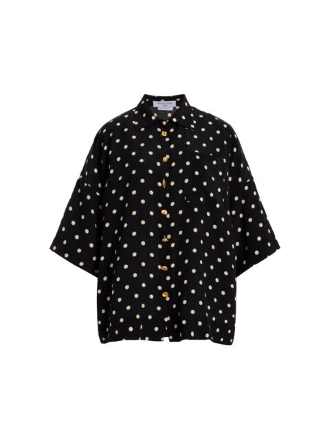 FRANÇOISE Exclusive Zaoua Polka-Dot Deadstock Silk Crepe Button-Up Shirt black/white