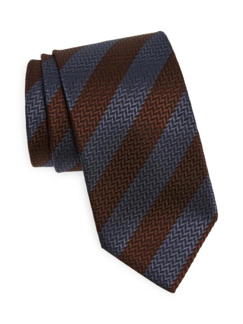 Brioni Repp Stripe Silk Tie in Coffee/Graphite