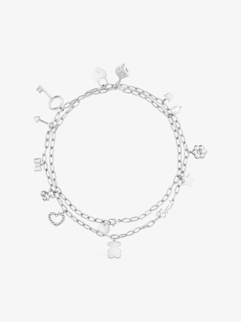 TOUS Long steel and cultured pearl Necklace with hanging charms TOUS Charming