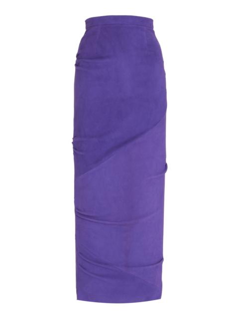 LaQuan Smith Ruched Stretch Suede Pencil Skirt purple