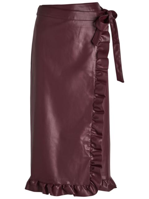 Never Fully Dressed Never Fully Dressed Jaspre Ruffled Faux Leather Midi Wrap Skirt