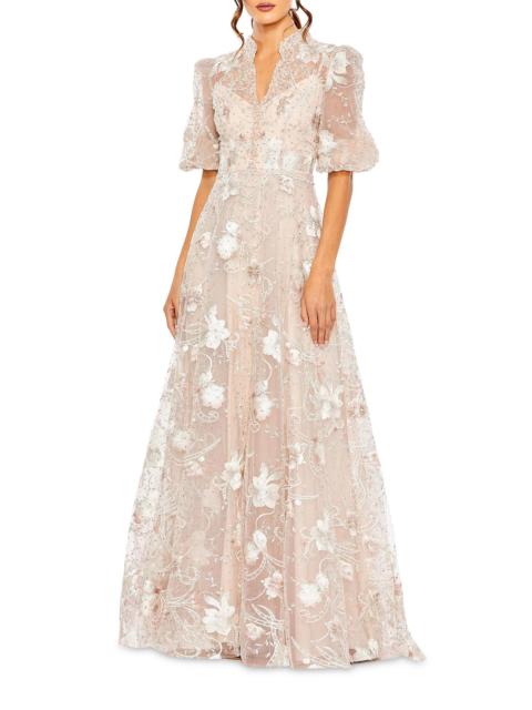 MAC DUGGAL Women's Floral-Embroidered Puff A-Line Gown - Blush