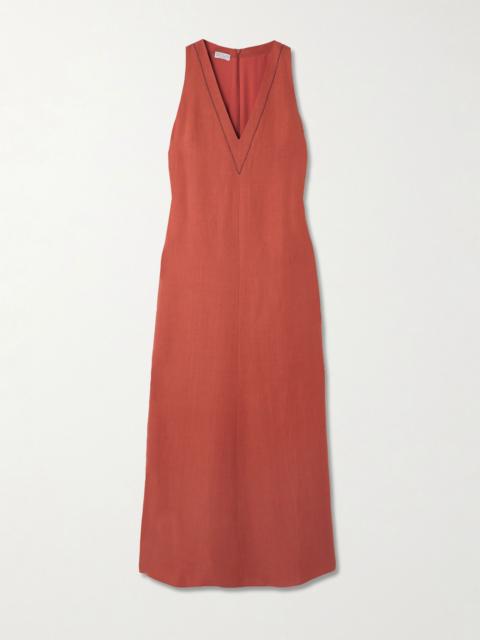 Brunello Cucinelli Bead-embellished twill midi dress Orange
