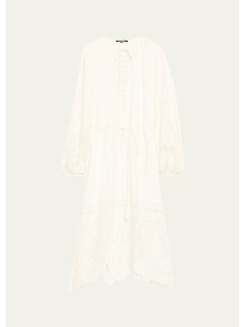 KOBI HALPERIN Yelle Pintuck Lace-Inset Linen Midi Dress