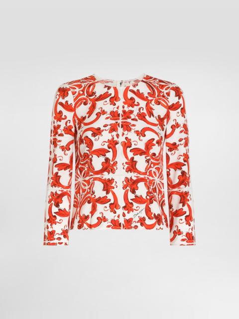 Dolce & Gabbana Majolica-print charmeuse fitted top