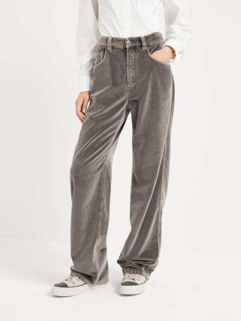 Brunello Cucinelli Garment-dyed cotton velvet loose trousers