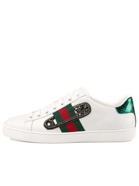 (WMNS) Gucci Leather Ace Safety Pin Embellished Low Top 'White' 454552-A38G0-9064