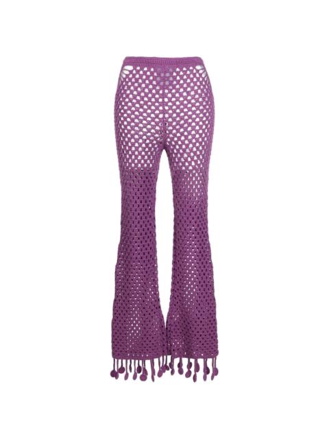 crochet tassel-trim flared trousers