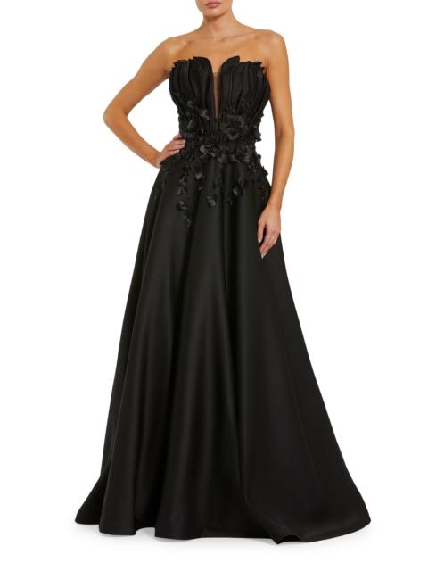 MAC DUGGAL Women's Beaded Floral-Appliquéd Charmeuse Strapless Gown - Black