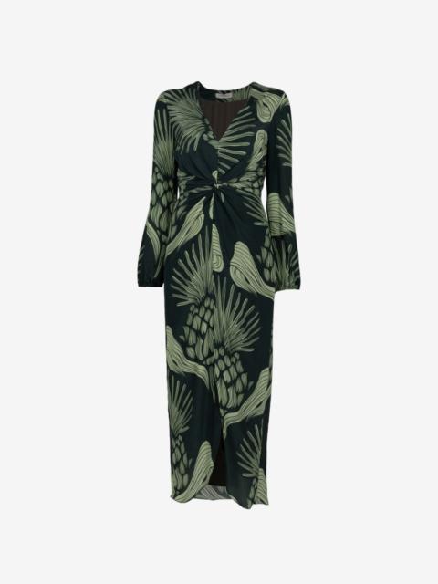 ANDRES OTALORA Nia Serena twist-detail leaf-print midi dress