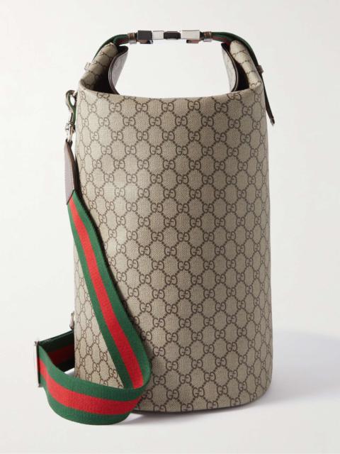 GUCCI Leather-Trimmed Monogrammed Coated-Canvas Duffle Bag