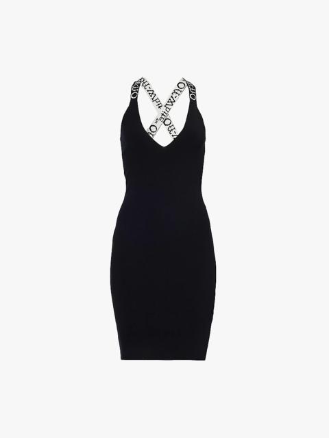 Branded shoulder straps slim-fit knit midi dress