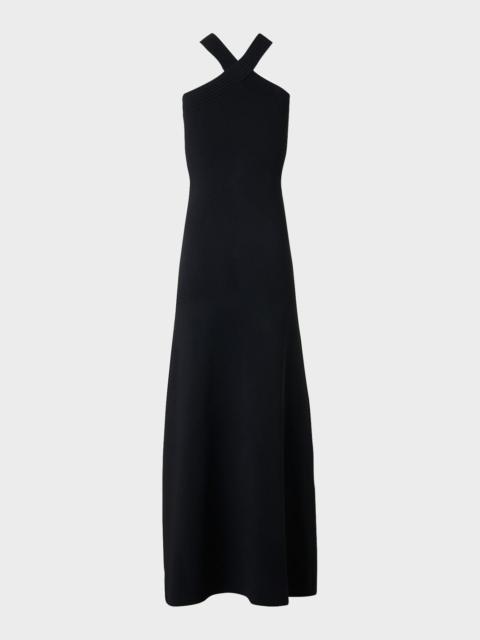 AKRIS Crisscross Knit Halter Maxi Dress