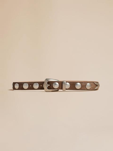KHAITE The Benny Belt in Toffee Suede with Silver Studs