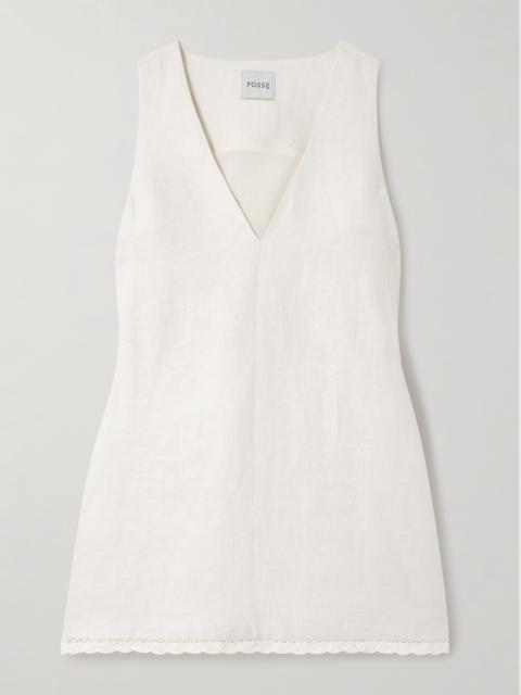 POSSE Effi Crocheted Lace-trimmed Linen Mini Dress