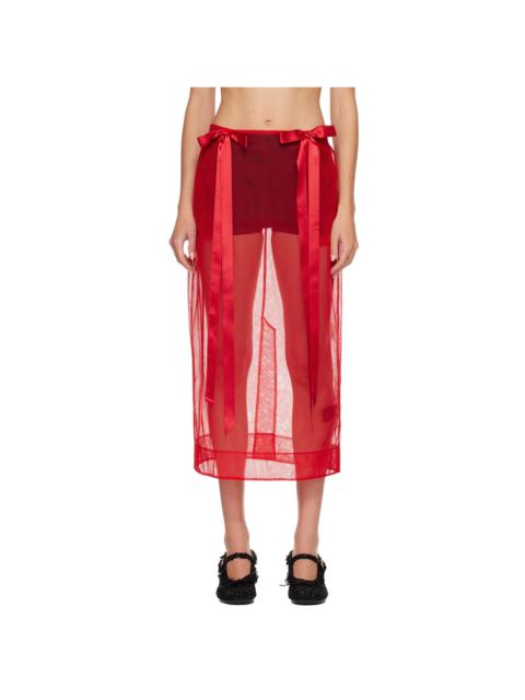 Simone Rocha Red Sheer Bow Ribbon Pencil Midi Skirt