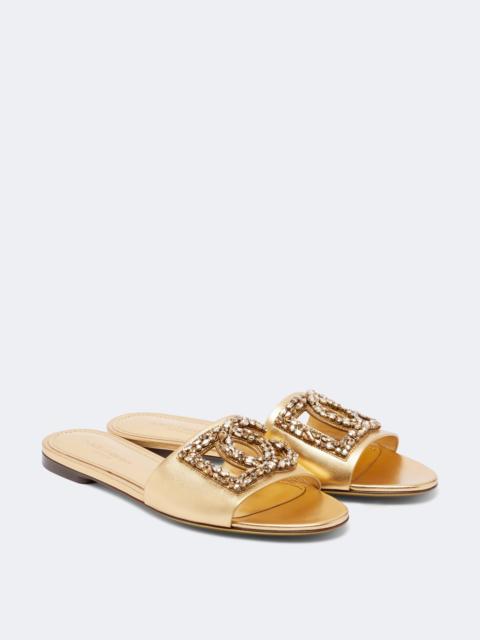 Dolce & Gabbana DG embellished metallic leather slides
