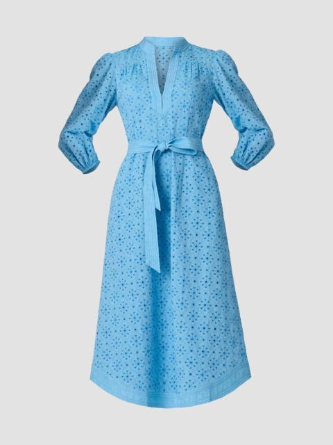 Shoshanna Women's Adele Embroidered Cotton-Linen Midi-Dress - Cyan