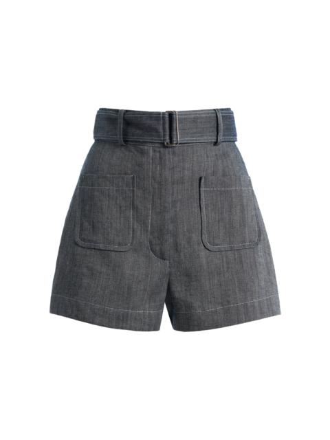 MATTHEW BRUCH Linen-Cotton Denim Belted Shorts navy