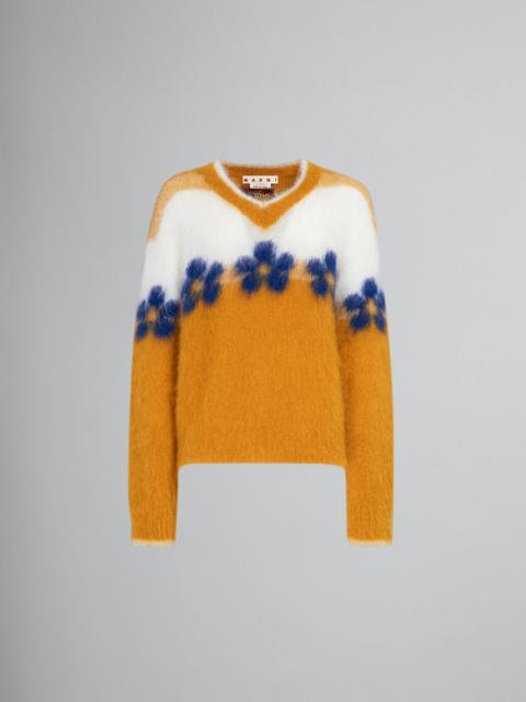 ORANGE MOHAIR JUMPER WITH FLOWERS