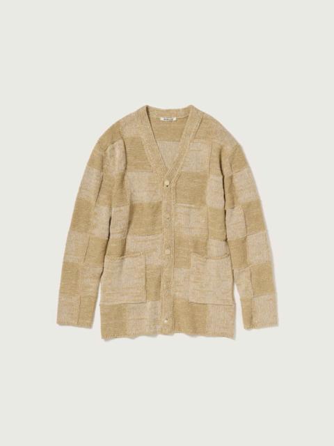 AURALEE STRUCTURED COTTON LINEN PANEL KNIT CARDIGAN