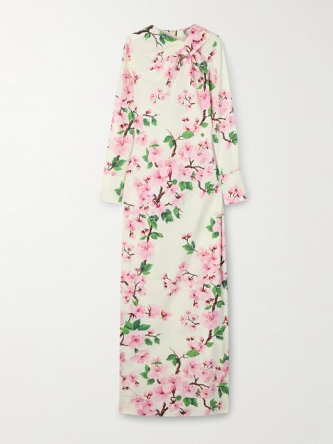 Oscar de la Renta Cutout Floral-print Stretch-cotton Poplin Gown