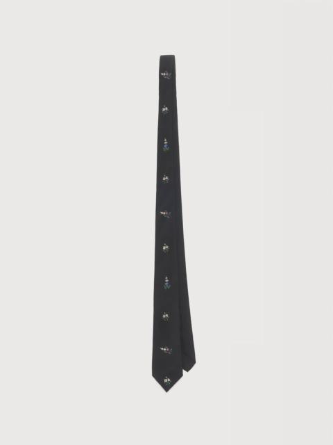 Marni BLACK HABOTAI SILK TIE WITH SPARE FLOWERS PRINT