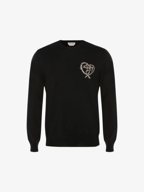 Men's Black Wool Tree Graffiti Jumper in Black/silver