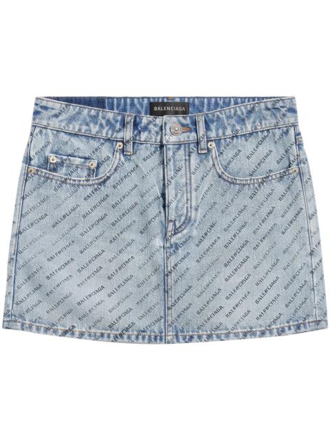 BALENCIAGA logo-print denim miniskirt