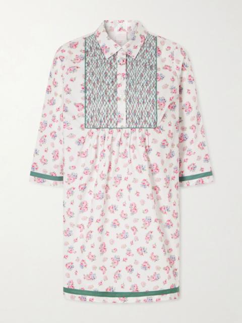 LORETTA CAPONI Alassio shirred embroidered floral-print cotton-poplin mini dress Multi