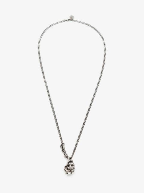 Men's Skull And Snake Necklace in Antique Silver