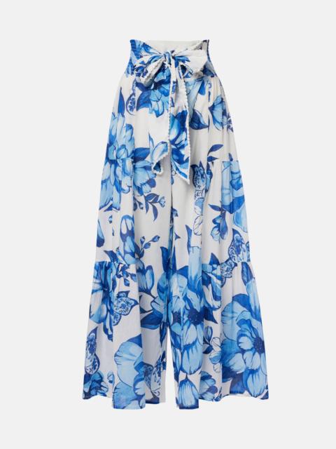 FARM RIO Floral cotton wide-leg pants