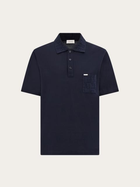 FERRAGAMO V-neck polo with jacquard pocket detail